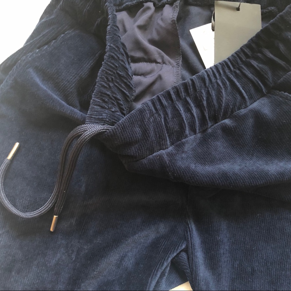 ZARA NWT Navy Corduroy Drawstring Waist Pants Size Large Minimalist Contemporary - Picture 4 of 9